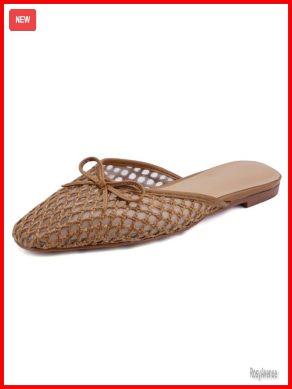 QIV Women's Square Toe Mule Flats Slip On Mesh Ballet Loafers